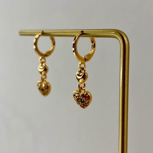 Beautiful Pair of High Quality Gold Plated French Double Heart Hoop Earrings - Picture 1 of 3